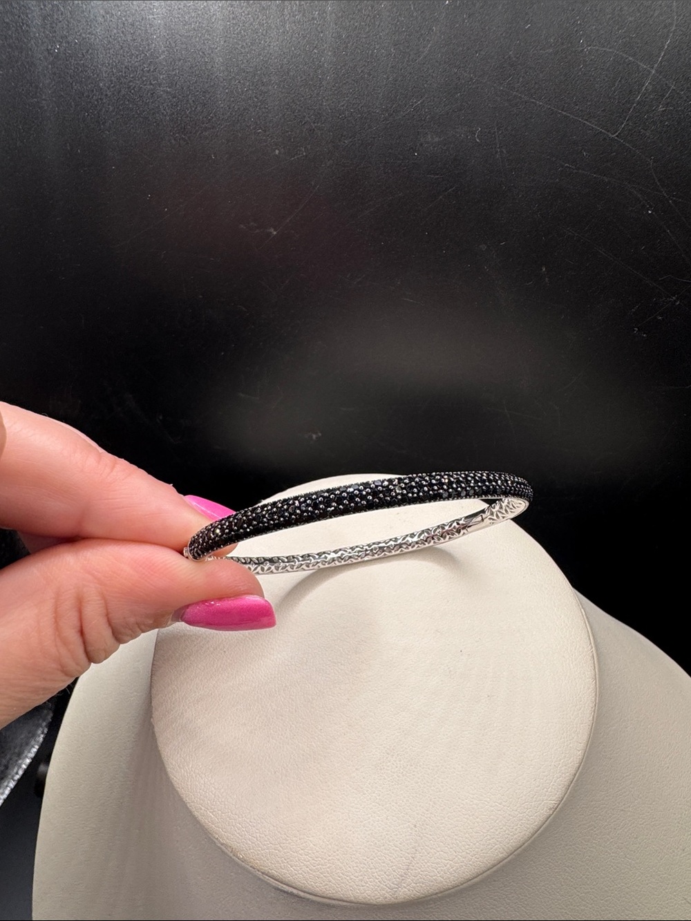 Black Spinel Crystal Pavé Sterling Silver Bangle Bracelet